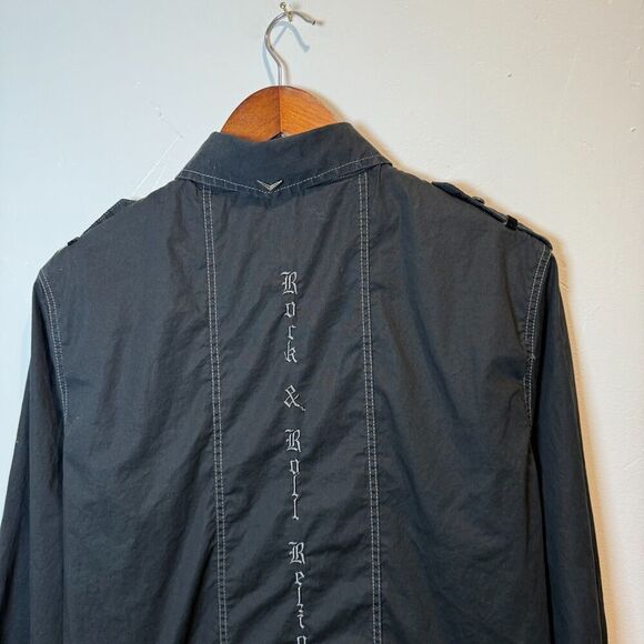 Fender Black Button Up Reversible Cuff Men's Shirt Medium Rock and Roll Religion - Picture 11 of 16
